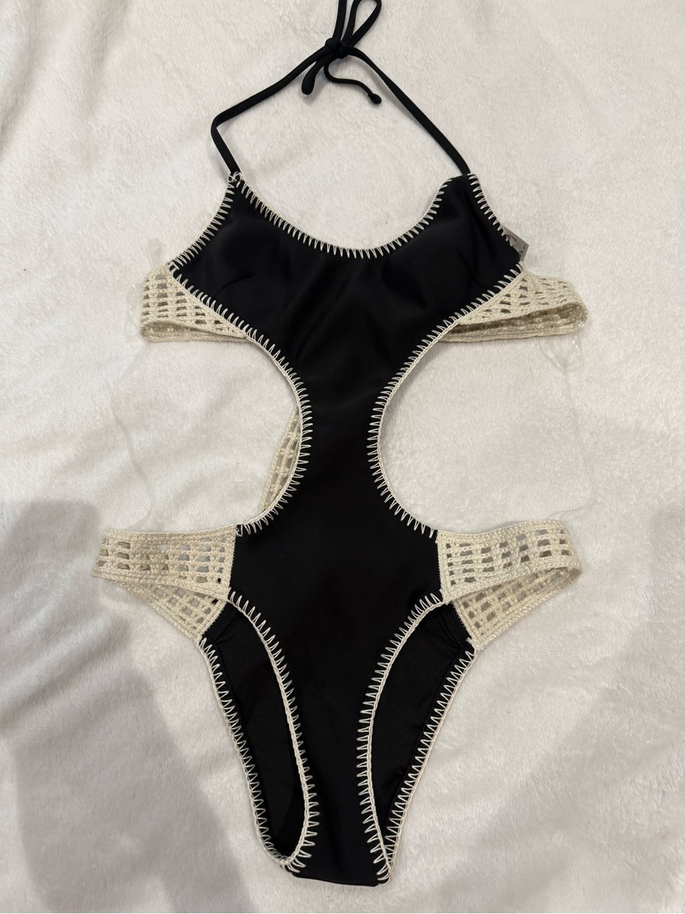 Victoria's Secret Black and Cream Crochet-Trim Kids One-Piece